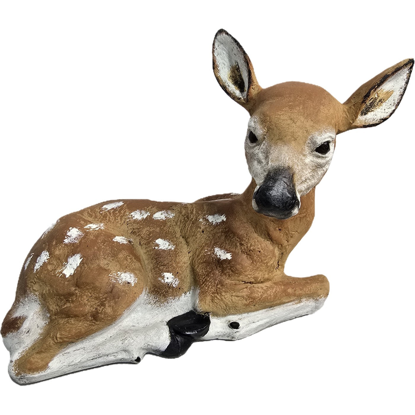 Lying fawn statue with white spots, cast aluminum garden decor for yard or home