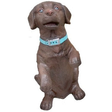 Cast aluminum dog statue with blue collar, perfect for yard or home decor