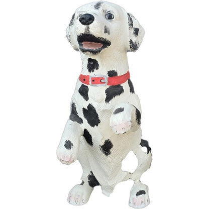 Cast aluminum Dalmatian dog statue with red collar, perfect for yard or home decor