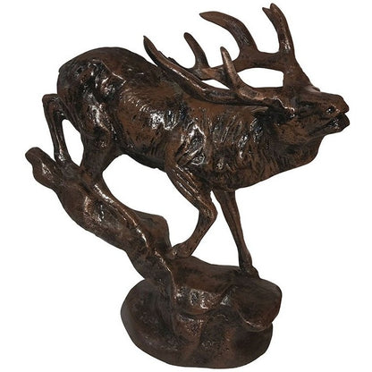 Cast aluminum elk statue with detailed antlers, perfect for yard or home decor