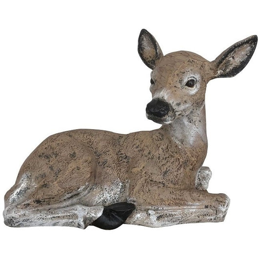 Cast aluminum deer statue for yard or home decor, lifelike lying fawn design