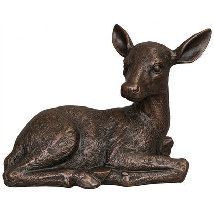 Lying fawn statue with bronze colors, cast aluminum garden decor for yard or home