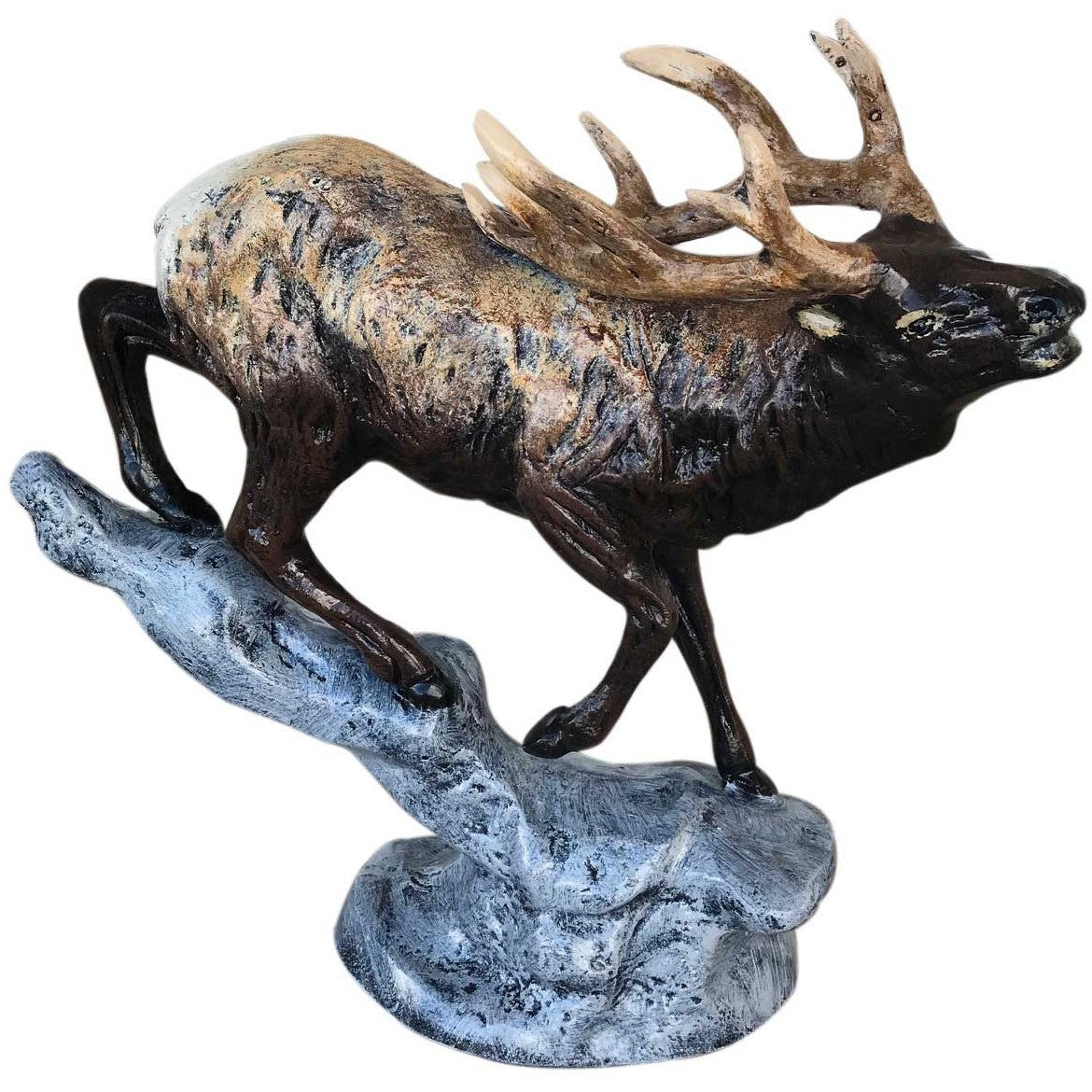 Cast aluminum elk statue with detailed antlers, perfect for yard or home decor
