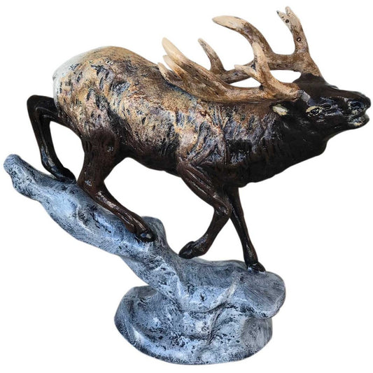 Cast aluminum elk statue with detailed antlers, perfect for yard or home decor
