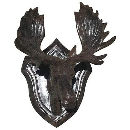 Cast aluminum moose head wall decor with shield mount, rustic outdoor statue for yard or home