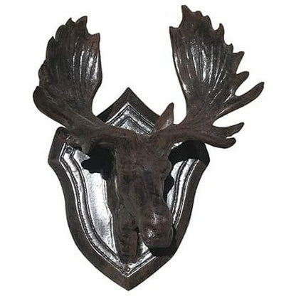 Cast aluminum moose head wall decor with shield mount, rustic outdoor statue for yard or home