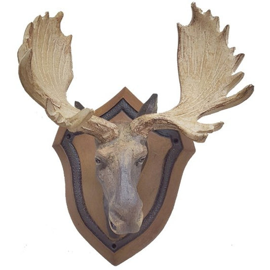 Cast aluminum moose head wall decor with rustic shield mount for home or yard