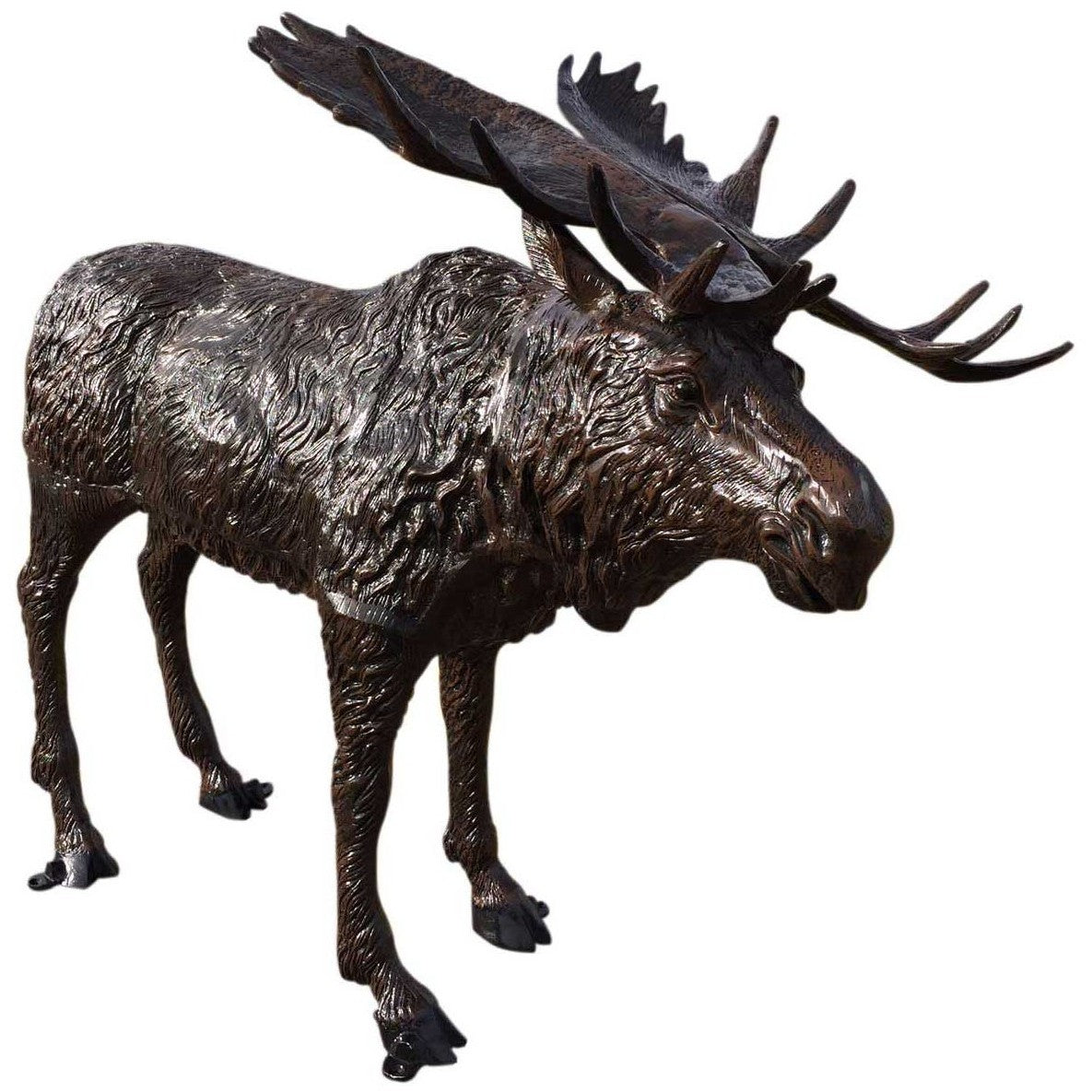 Cast aluminum moose statue with detailed antlers for yard or home decor