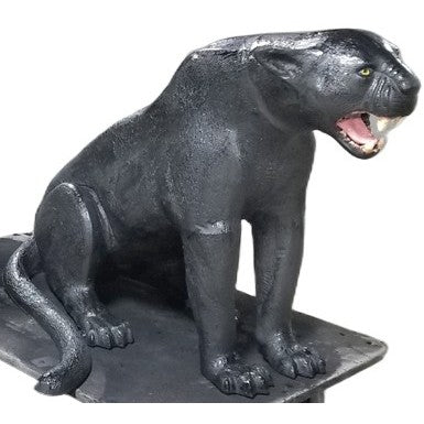 Cast aluminum black panther statue with open mouth, ideal for yard or home decor