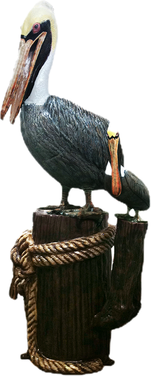 Large Pelican with Baby on Stump