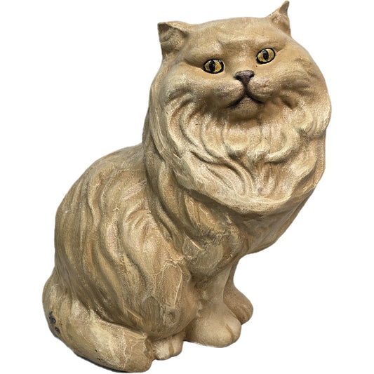 Cast aluminum fluffy cat statue for garden or home decor, detailed fur texture and lifelike eyes
