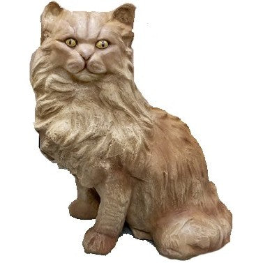 Cast aluminum cat statue with fluffy fur, perfect for garden or yard decor