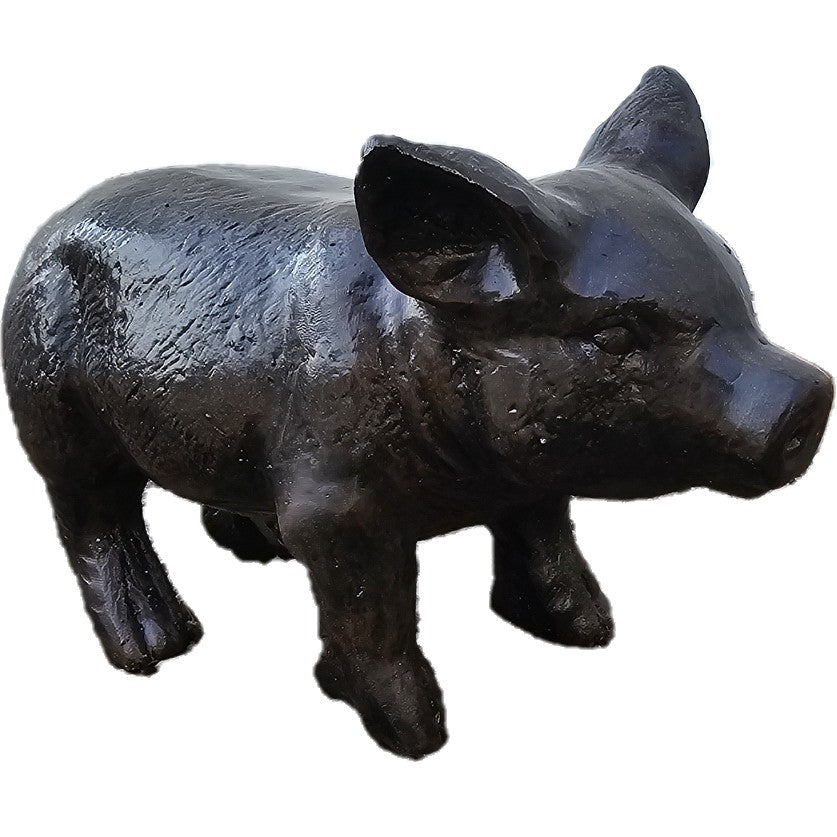 Cast aluminum pig statue for yard or home decor, rustic outdoor garden ornament
