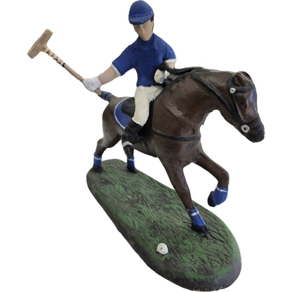 Cast aluminum polo player statue with horse, ideal for yard or home decor