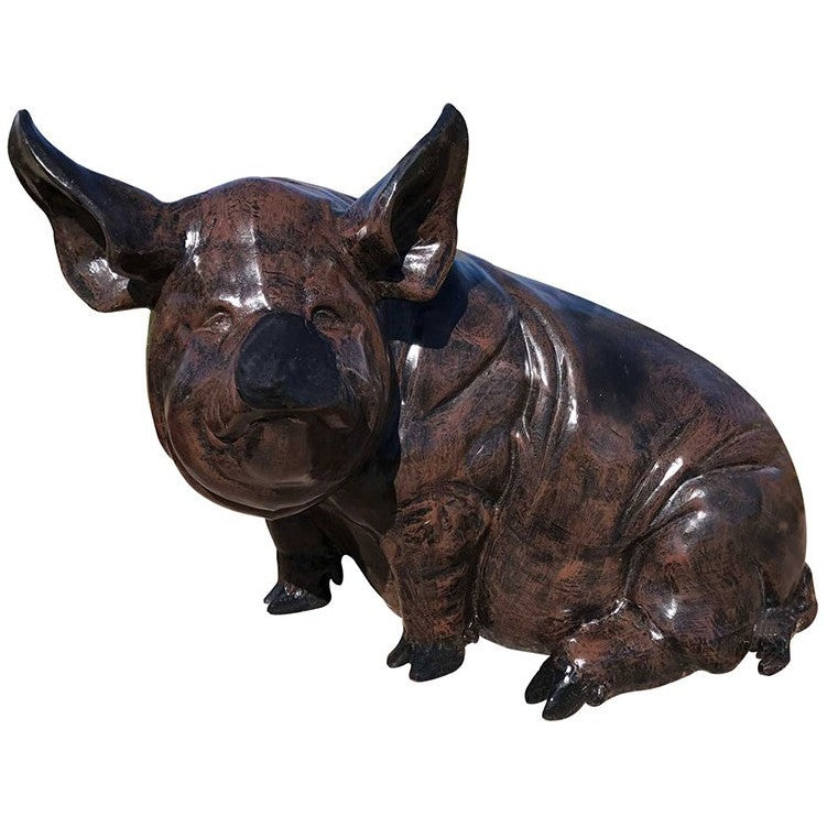 Cast aluminum pig statue for yard or home decor, rustic bronze finish, backyard buddies collection