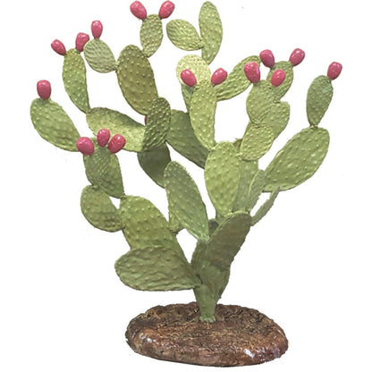 Cast aluminum prickly pear cactus statue with pink blooms, ideal for yard or home decor