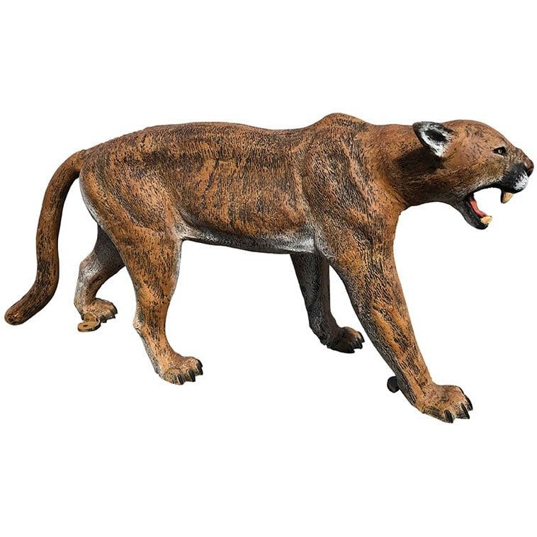 Cast aluminum cougar statue with roaring pose, perfect for yard or home decor
