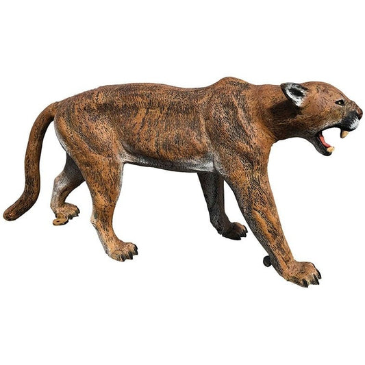 Cast aluminum cougar statue with roaring pose, perfect for yard or home decor