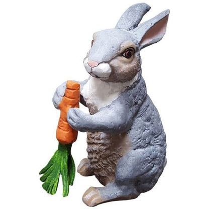 Cast aluminum rabbit statue holding carrot, garden decor for yard or home