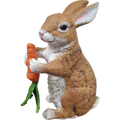 Cast aluminum rabbit statue holding carrot, garden decor for yard or home