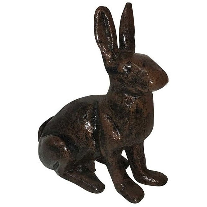 Cast aluminum rabbit statue for garden or home decor, rustic bronze finish