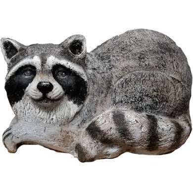 Cast aluminum raccoon statue for yard or home decor, detailed craftsmanship