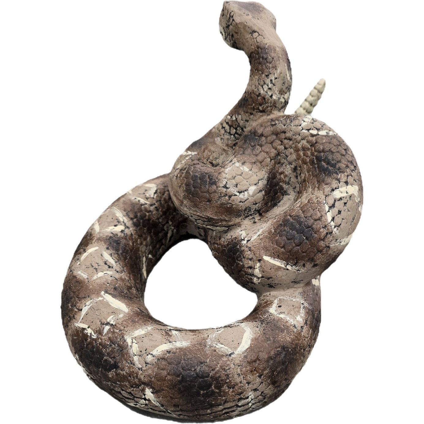 Cast aluminum rattlesnake statue with coiled pose and detailed scales for yard or home decor