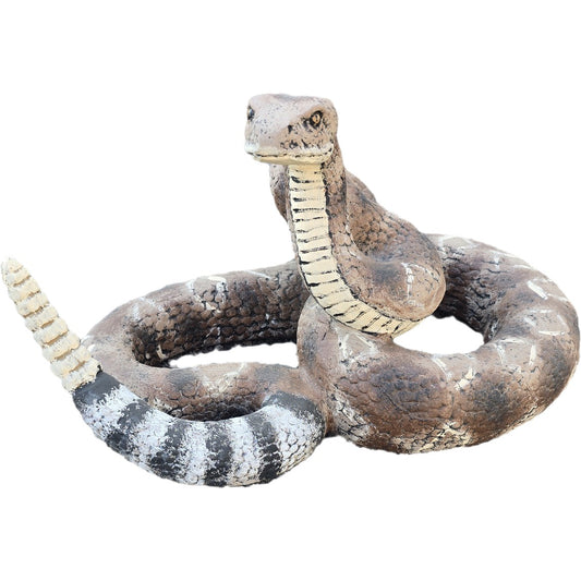 Cast aluminum rattlesnake statue for yard or home decor, detailed scales and coiled pose