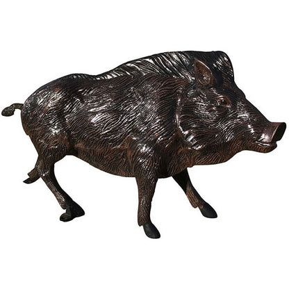 Cast aluminum wild boar statue for yard or garden decor, detailed rustic finish