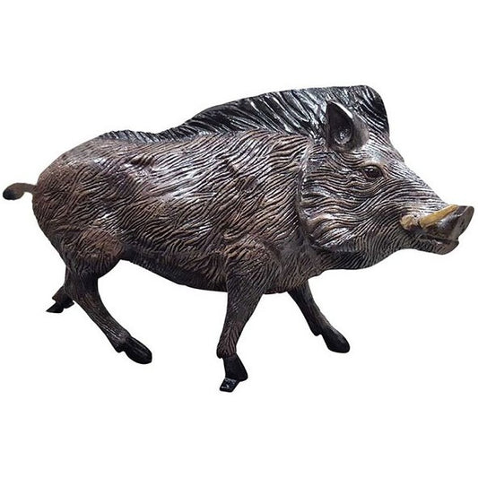 Cast aluminum wild boar statue for yard or garden decor, detailed texture and natural pose