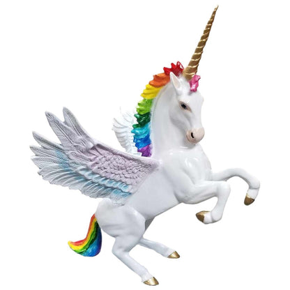 Cast aluminum rearing unicorn with wings for indoor or outdoor decor