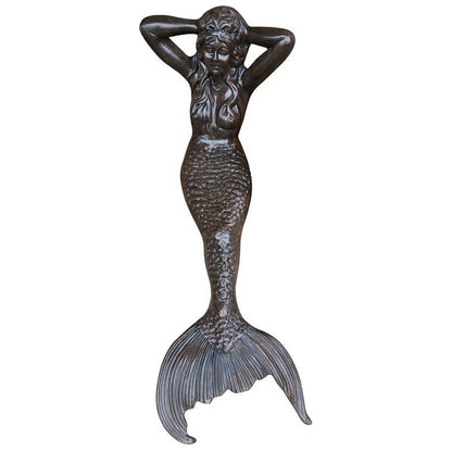 Cast aluminum mermaid statue with detailed tail, perfect for backyard or garden decor