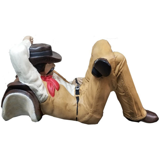 Relaxing cowboy statue with hat and red bandana, cast aluminum yard decor