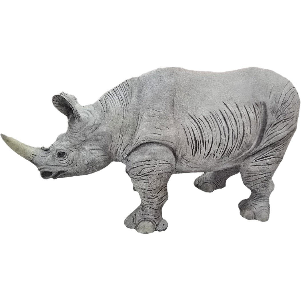 Cast aluminum rhinoceros statue for yard or garden decor, detailed textured finish