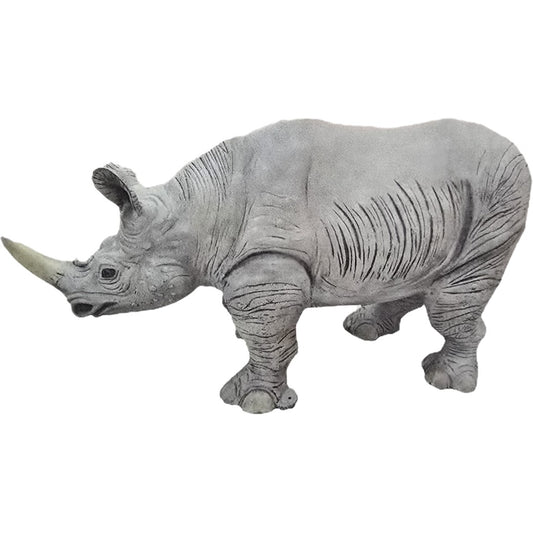 Cast aluminum rhinoceros statue for yard or garden decor, detailed textured finish