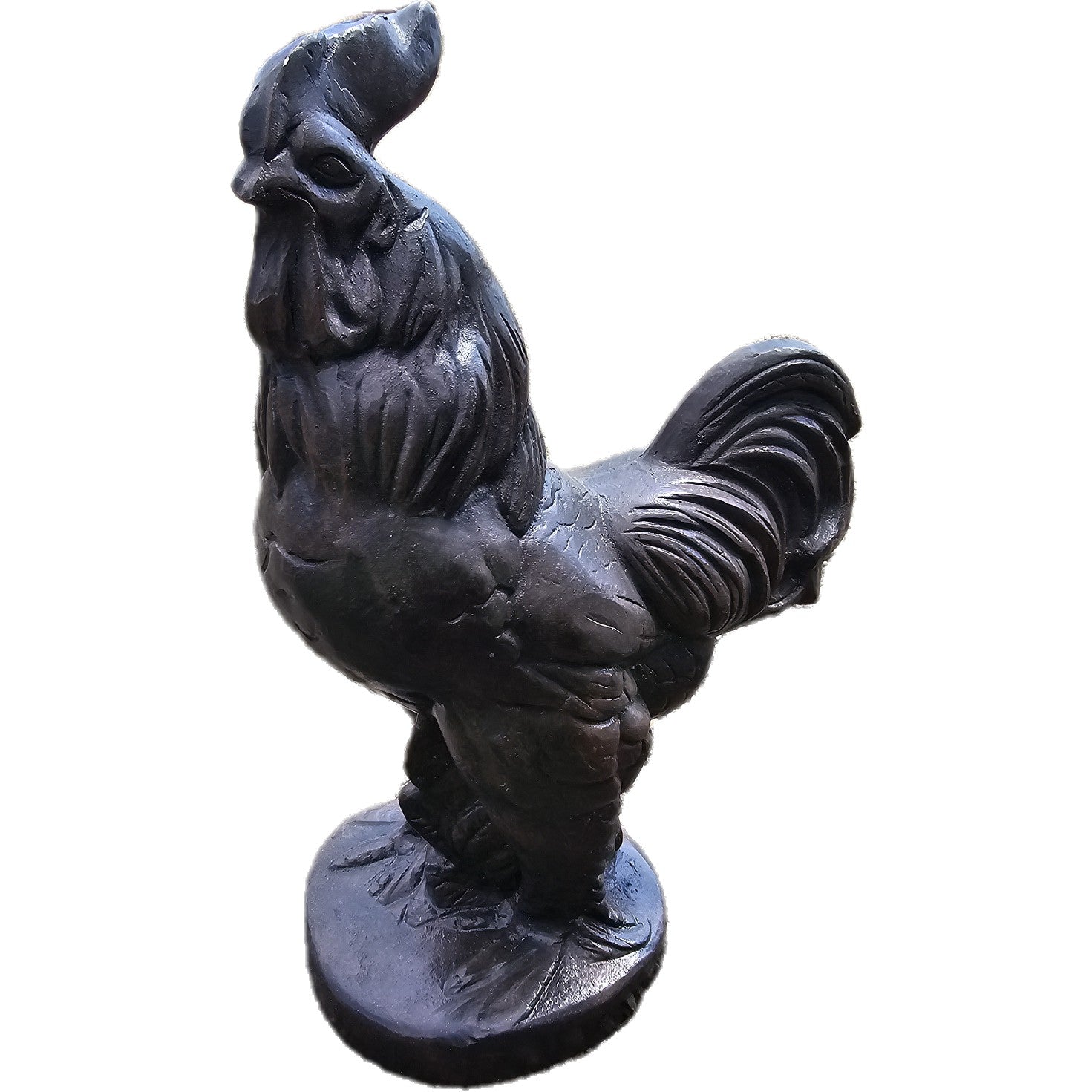 Cast aluminum rooster statue for yard or home decor, detailed craftsmanship, backyard buddy accent piece