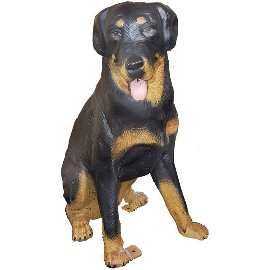Cast aluminum Rottweiler statue for yard or home decor, lifelike black and tan design