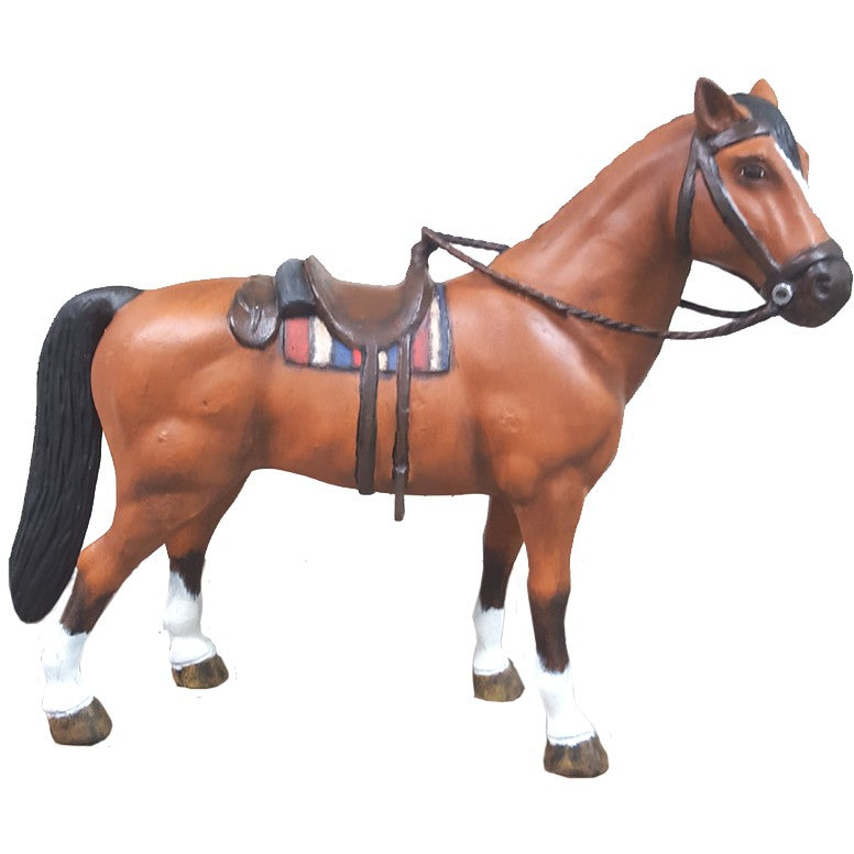 Cast aluminum horse statue with saddle, perfect for yard or home decor