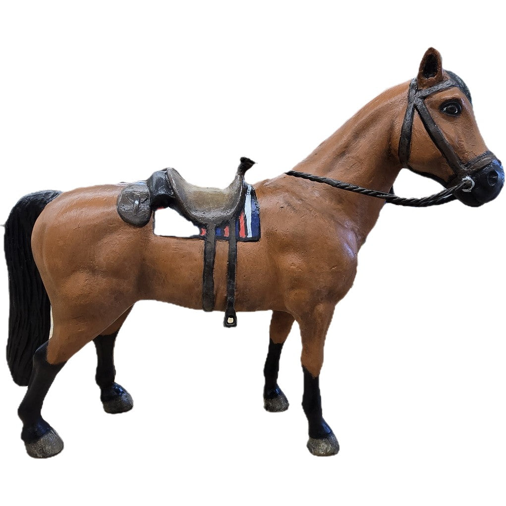 Cast aluminum horse statue with saddle and bridle for yard or home decor