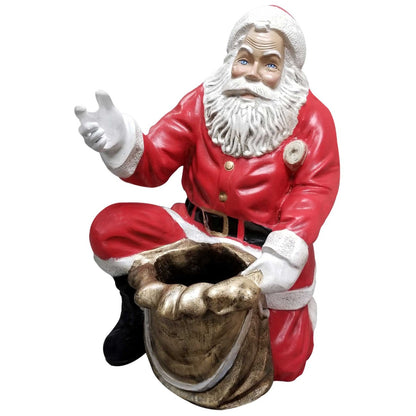 Cast aluminum Santa statue with sack, festive holiday yard decor for home or garden