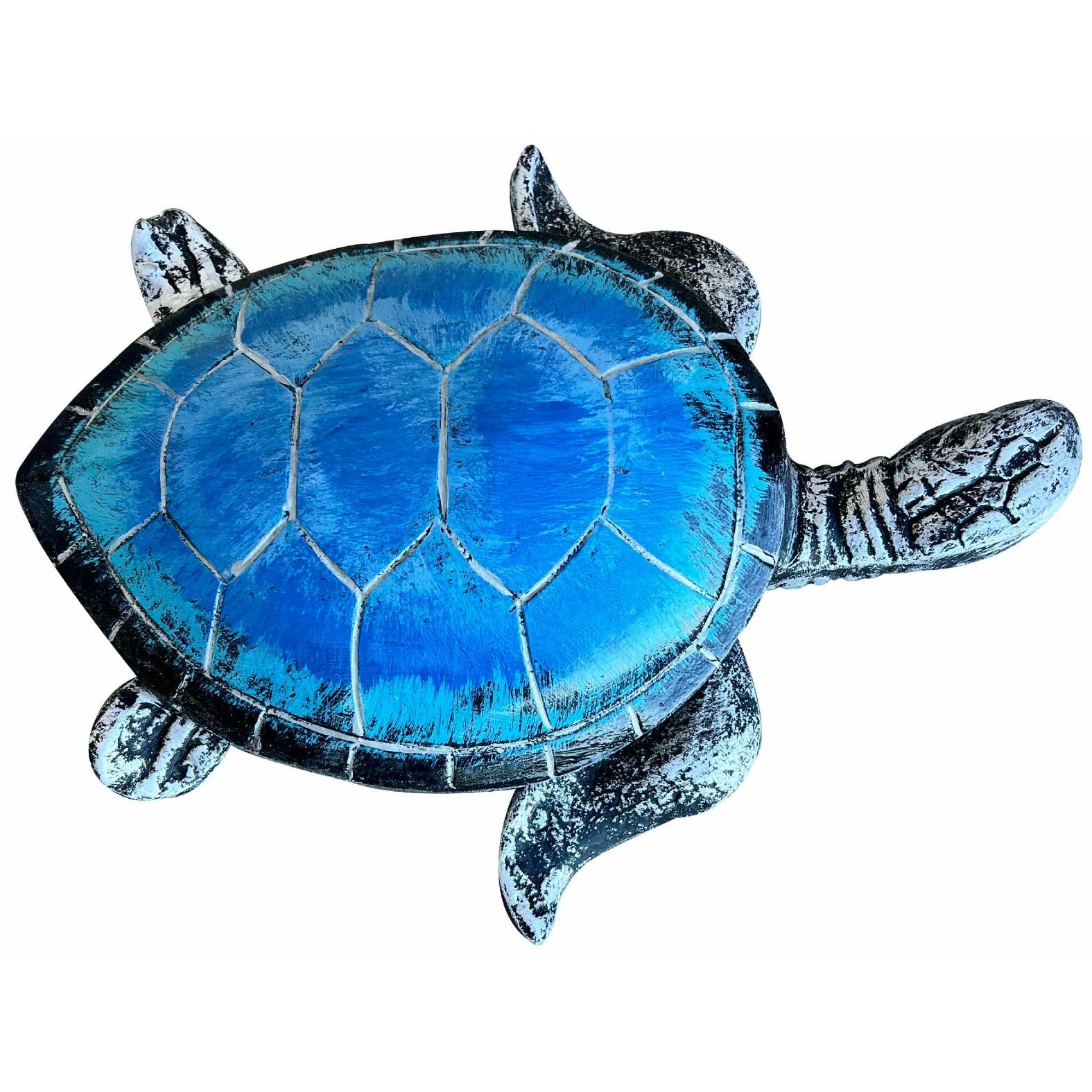 Blue cast aluminum sea turtle statue for garden or patio decor