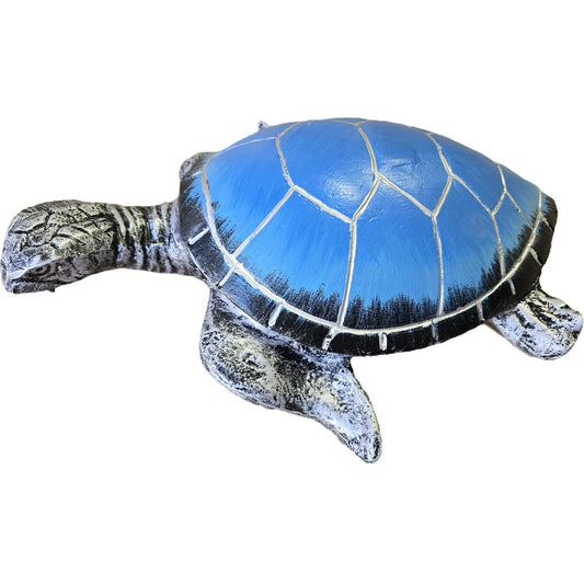 Blue and gray cast aluminum sea turtle statue for garden or yard decor