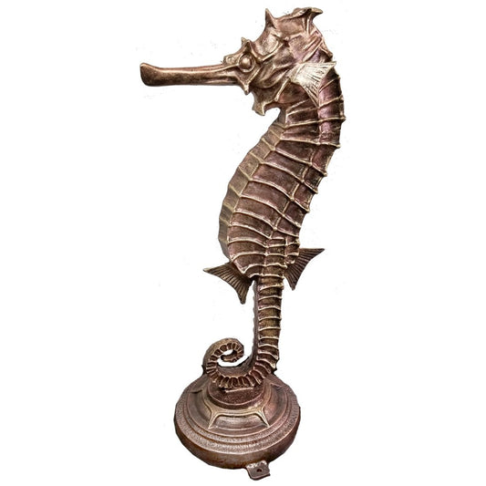 Cast aluminum seahorse statue for yard or home decor, detailed marine design with bronze finish