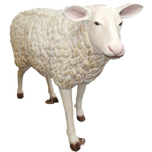 Cast aluminum sheep statue with textured wool, ideal for yard or home decor