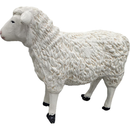 White cast aluminum sheep statue for garden or yard decor with textured wool finish