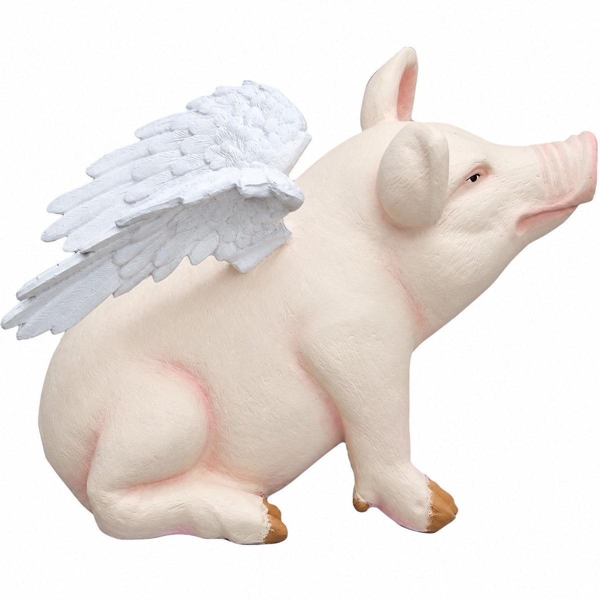 Cast aluminum baby pig sitting with wings for home or yard decor