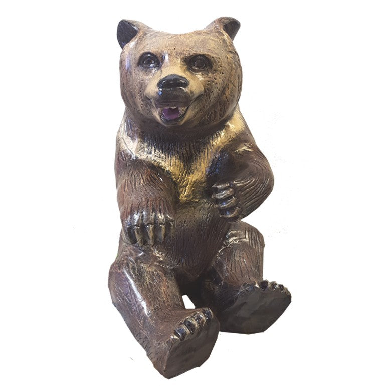 Cast aluminum bear statue with right arm stretched for yard or home decor, detailed craftsmanship