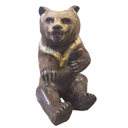 Cast aluminum bear statue with right arm stretched for yard or home decor, detailed craftsmanship