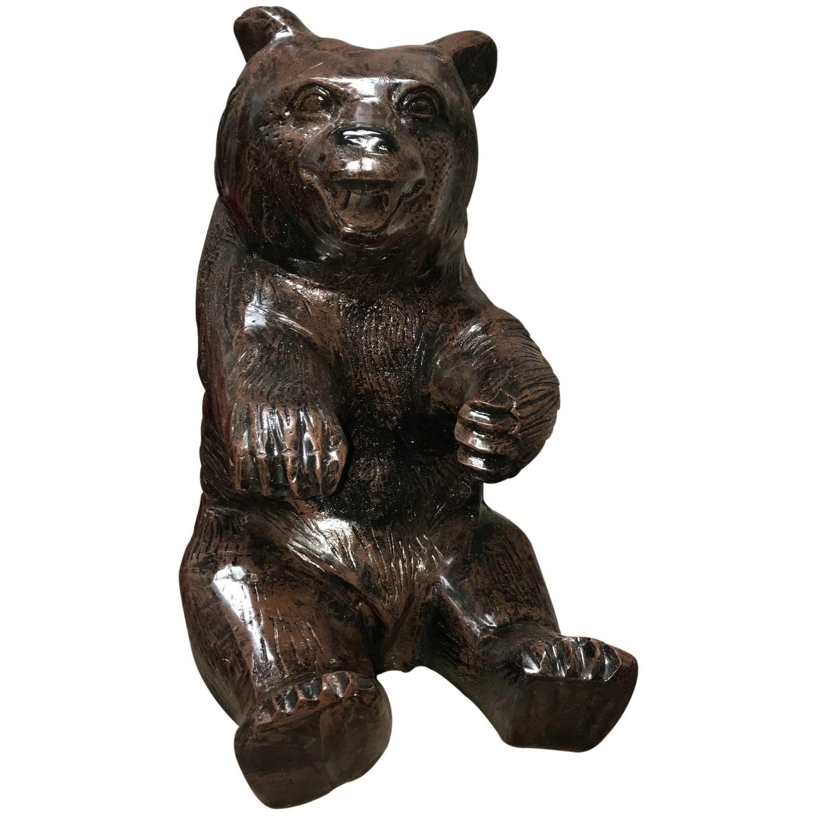 Cast aluminum bear statue with right arm stretched for yard or home decor, detailed craftsmanship