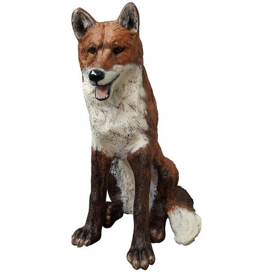 Cast aluminum fox statue for yard or home decor, detailed craftsmanship, sitting pose